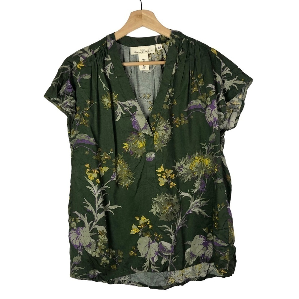 H&M LOGG Green Floral Popover Short Sleeve Blouse 4